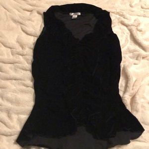 Black Velvet Ruffled Front Shirt